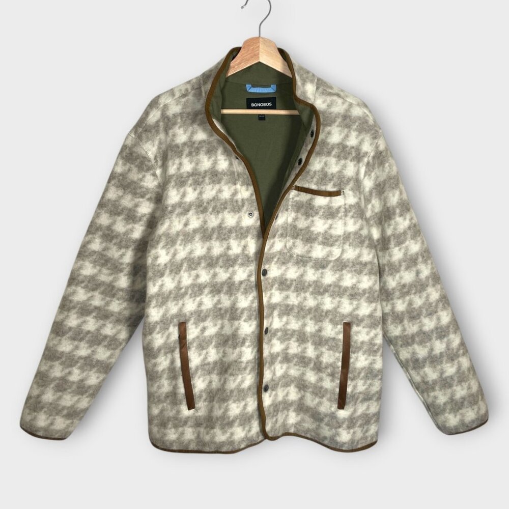 BONOBOS Italian Wool Fleece Jacket Mens LARGE Lightweight Houndstooth - Picture 1 of 10